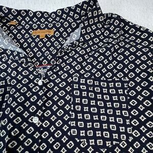 Jach's Girlfriend Large Short Sleeve Button Up Navy Blue and White Blouse